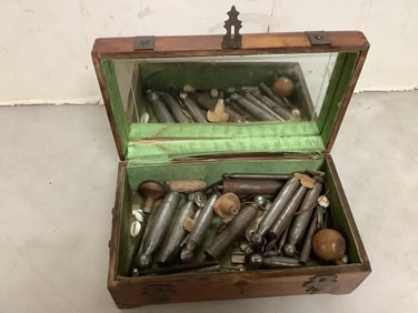 Vintage Wooden Box (4inx9.5inx6in) with Machinist Tools