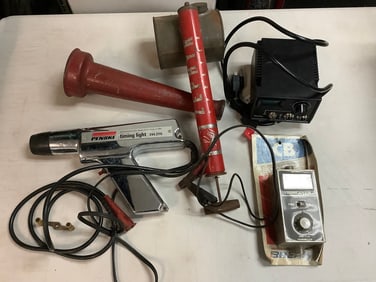 Pennske timing light, C.B. transmitter(model 13-500), Zephyr sprayer, and more