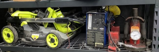 Ryobi electric lawnmower, hydrolic tools, and more