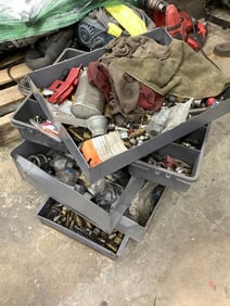 5 bins of brass and metal fittings