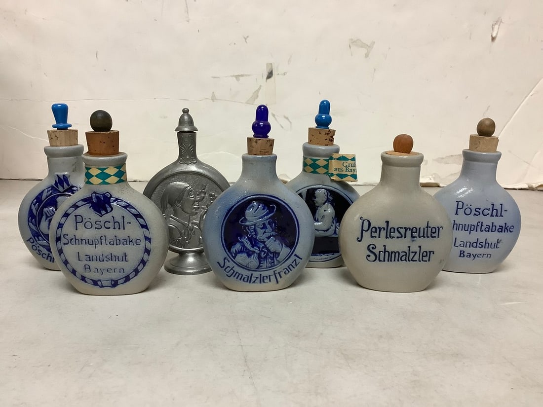 Various German Ceramic Flask Bottles (Tallest - 5in) (1 of 1)
