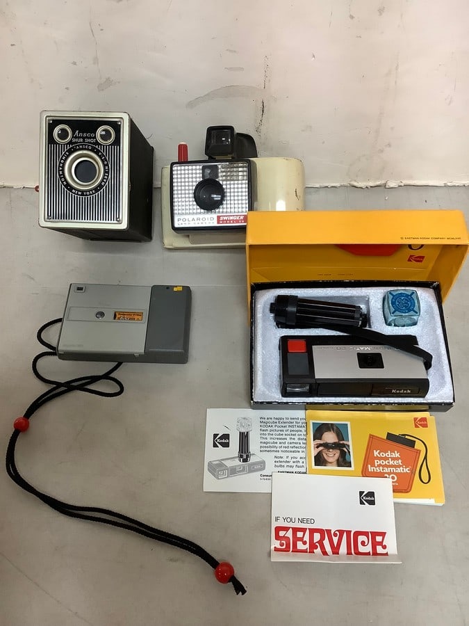 Kodak pocket instamatic 20 camera(new in box), Polaroid Swinger land camera, and more (1 of 1)