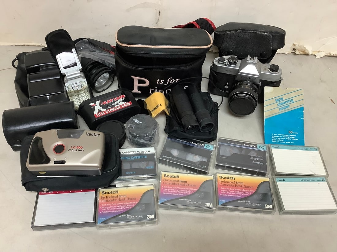 Various Cameras with Cases, Binoculars, Clean Casettes, and more (Yashica, Vivitar, etc) (1 of 1)