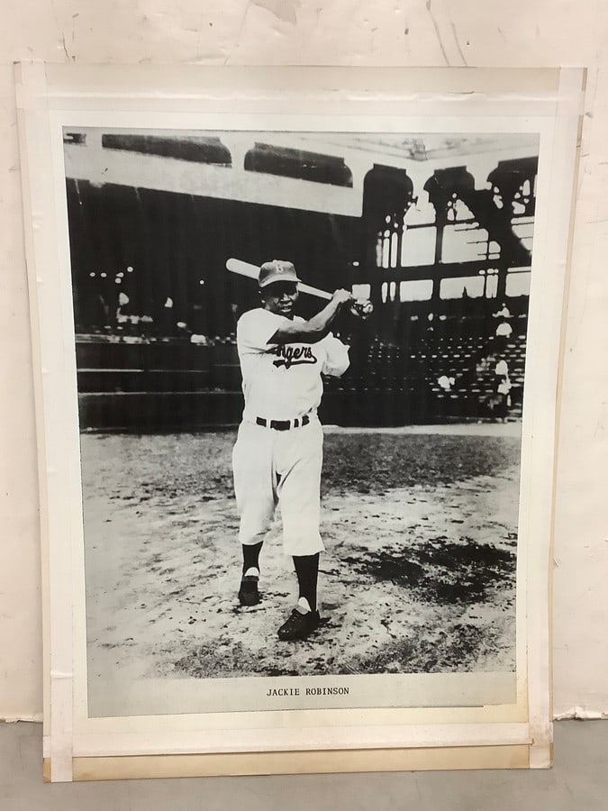 Vintage Jackie Robinson B&W Print on Board (18inx24in) (1 of 1)