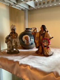 Vintage Native American pot and figures 8in