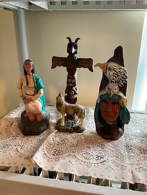 Vintage Native American totem and statues