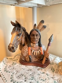 Vintage Native American and horse bust 12in