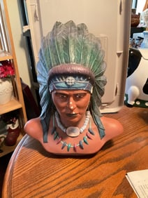 Vintage ceramic Native American bust 13in