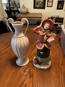 Christmas Lady statue and vase 15in