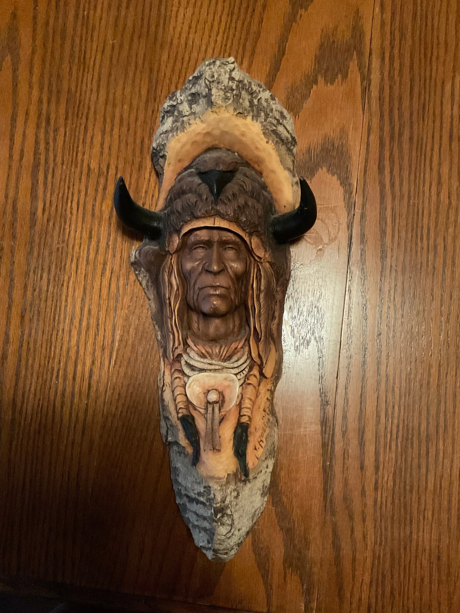 Dancing Buffalo Neil Rose carved wall hanging 16in: Dancing Buffalo Neil Rose carved wall hanging 16in
