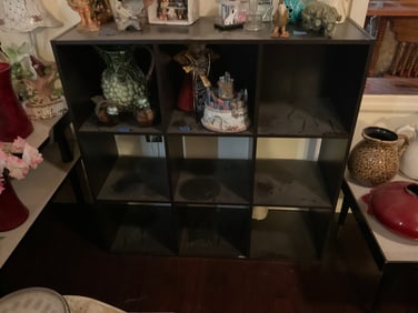 Black cube wooden shelf no contents