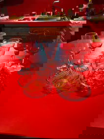 lot of pink and red galsses, depression glassware and more