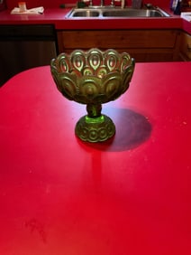 vintage green moon and star footed bowl candy dish 7" tall