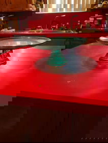 vintage anchor hocking glass emerald green footed cake stand 12"