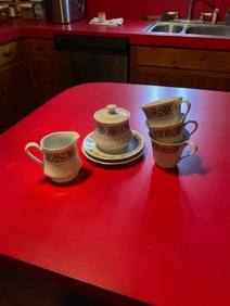 Town Houae 3277 Isabella made in japan, cups, saucers, covered dish and creamer