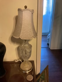 vintage hollywood regency themed crystal lamp stands 25" tall