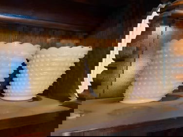 lot of fire king hobnial milk glass vases 5" tall