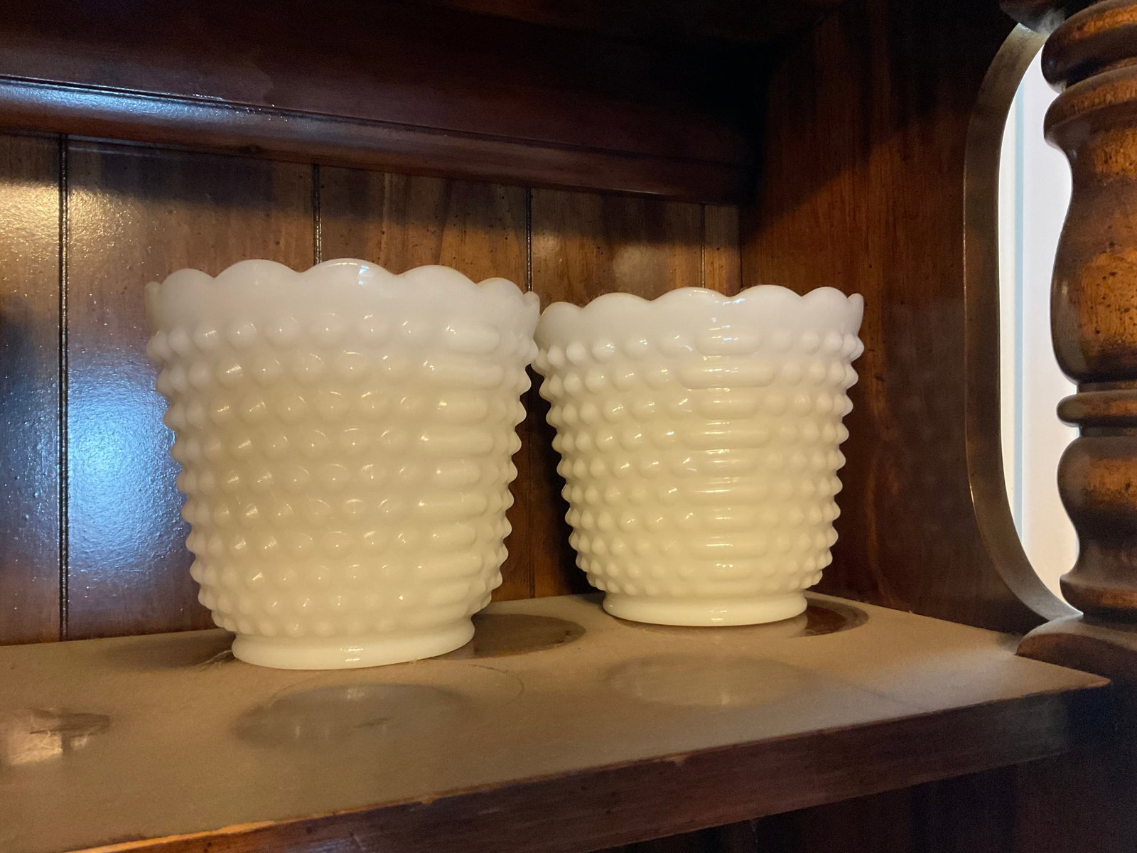 lot of fire king hobnial milk glass vases 5" tall: lot of fire king hobnial milk glass vases 5" tall