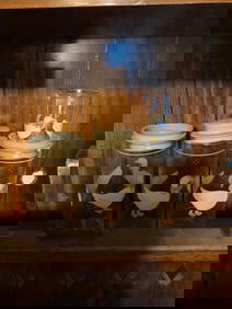 vintage couuntry goose glass containers, one missing lid tallest is 8"