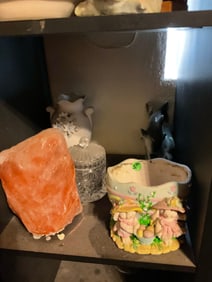 lot full of various size figuinres, salt lamp and more