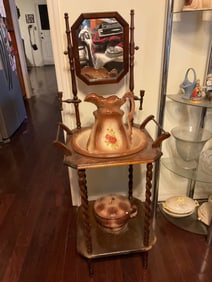 wooden wash stand with Mirroe and Candle Holder