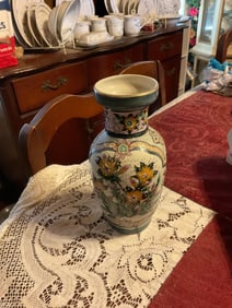 vintage janpanese teal and white vase 8" tall