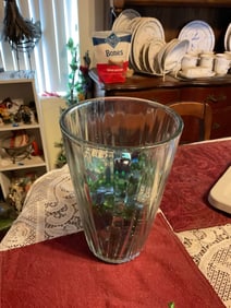 large crsysal vase with green and blue beads stands 10"