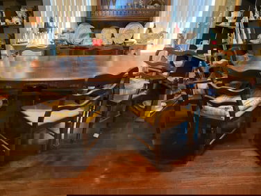 wooden oak table with 6 chairs; table measures72x41x30