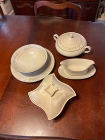 Grace Made in Japan serving dishes; gray boat and covered dish