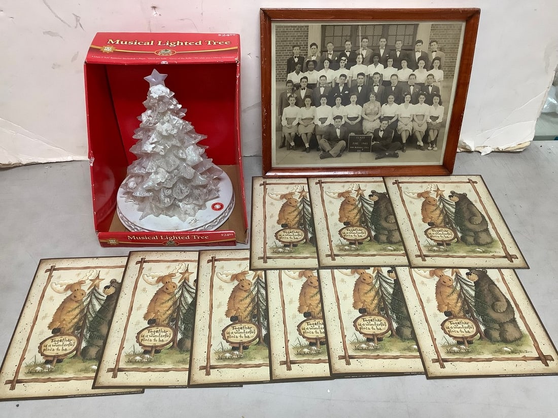 Yule rite musical lighted tree, framed black and white photograph(12.25in.x15.25in.), and more: Yule rite musical lighted tree, framed black and white photograph(12.25in.x15.25in.), and more