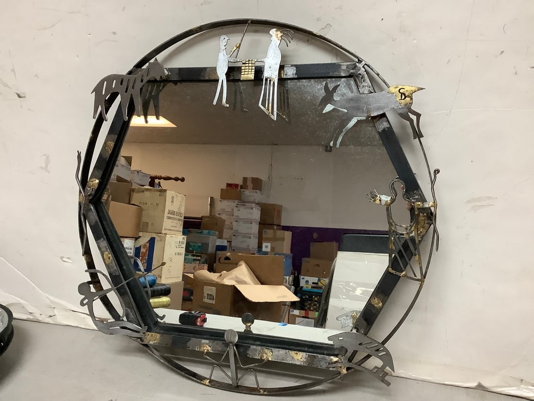 Metal Art Deco Mirror (23in Across): Metal Art Deco Mirror (23in Across)