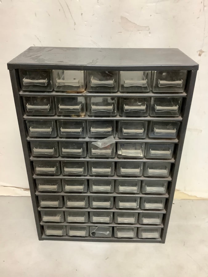 Metal Organizer with Plastic Drawers and some Supplies Inside(16.5inx12inx5.75in) (1 of 1)