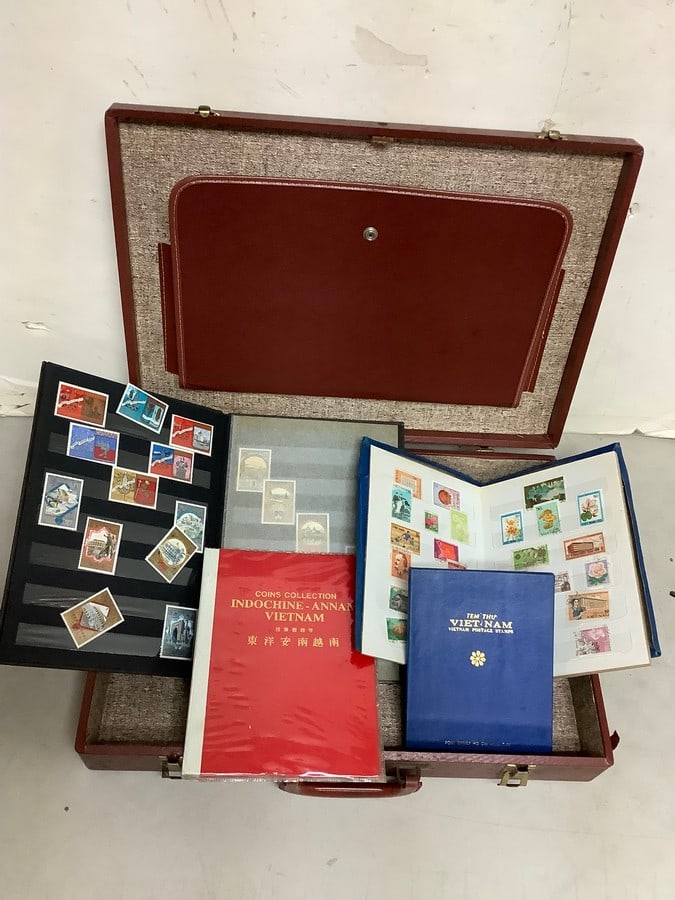 Surrey Briefcase (4inx19.5inx13.75in) with Vintage Stampbooks from Vietnam and more: Surrey Briefcase (4inx19.5inx13.75in) with Vintage Stampbooks from Vietnam and more