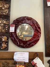 Old Tin Salvage Decorative dark red circle mirror(25in.)