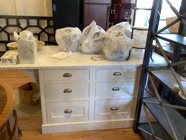 Granite top Rollaround Colonial Brazil kitchen island(contents on top not