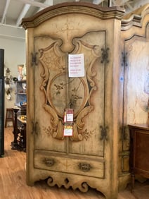 Colonial Brazil hand painted corner cabinet(94in.x48in.x34in.)
