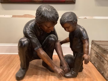 Bronze dad and son soccer decor(30in.x30in.x24in.)