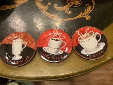 3 decorative coffee plates