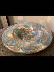 Handmade clay platter made in Italy signed by artist(17in.across)