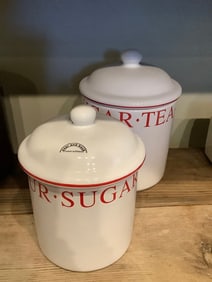 Over and back ceramic sugar/tea containers(tallest 9.5in.)