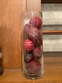 Glass cylinder container with decor(13.75in.ttall)