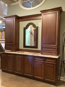 Bathroom cabinetry/sink/mirror-marble top(99in.x24in.x 8 FT Tall)
