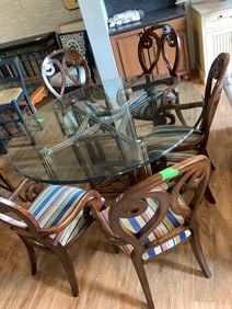 Round glass top dining set(table-59.5in.across and 5 chairs)