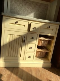 Wooden kitchen cabinet with drawers and shelving(36in.tall) and Wooden kitchen cabinet with drawers