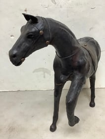 Vintage Paper Mache Leather Wrapped Horse Figure (15.5in Tall)