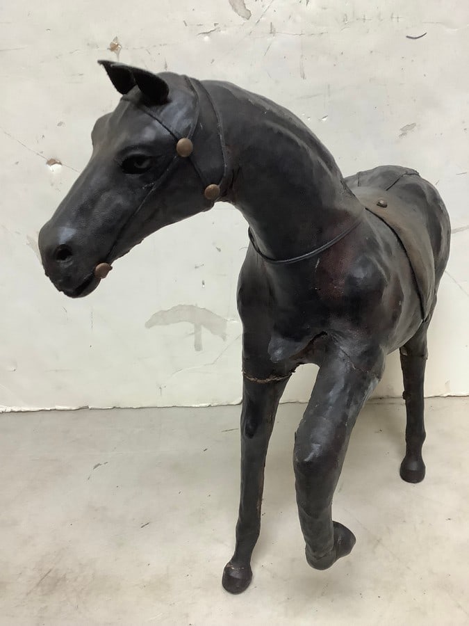 Vintage Paper Mache Leather Wrapped Horse Figure (15.5in Tall) (1 of 1)