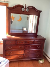 Wooden dresser/mirror set-dresser(62in.x17in.x38in.)mirror(50in.x45in.)