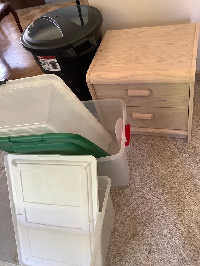 Bin organizers, wooden nightstand(21in.x17in.x19in.), and more (1 of 1)