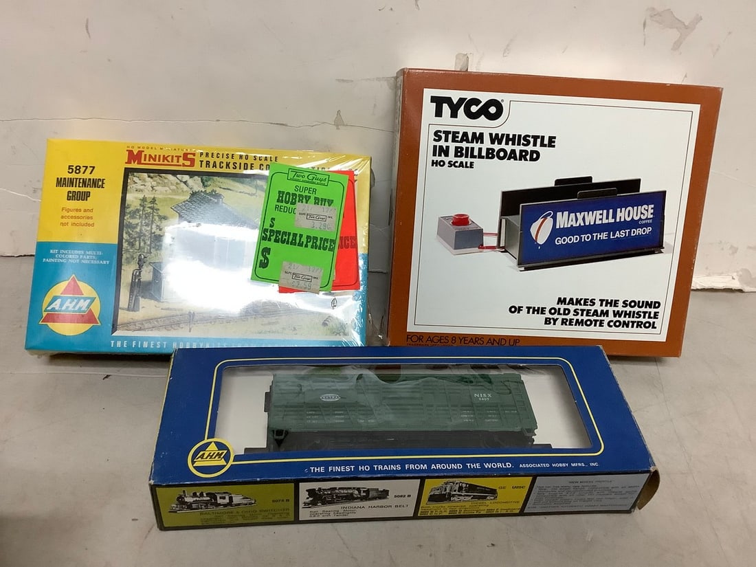 Tyco Steam Whistle in Billboard, A.H.M. train car model, and more (1 of 1)