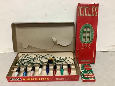 Christmas lights, iciccles, and ornament hangers